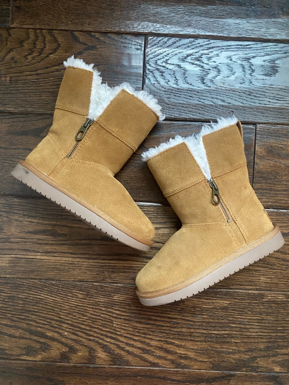 Koolaburra Chestnut Suede Shearling-Trim Zip Boots